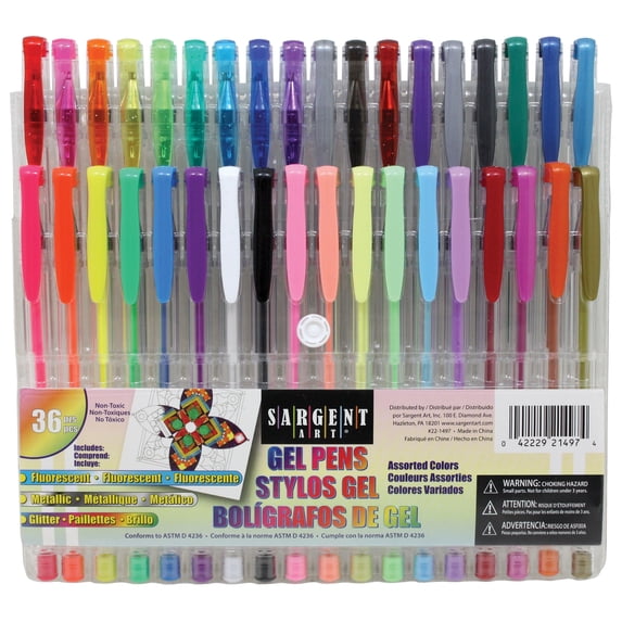 Sargent Art Gel Pens, Assorted Colors, 36 Per Pack