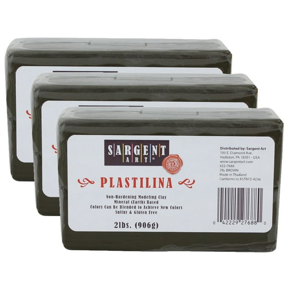 Sargent Art Plastilina Non-Hardening Modeling Clay, Brown, 2lbs., 3 Packs