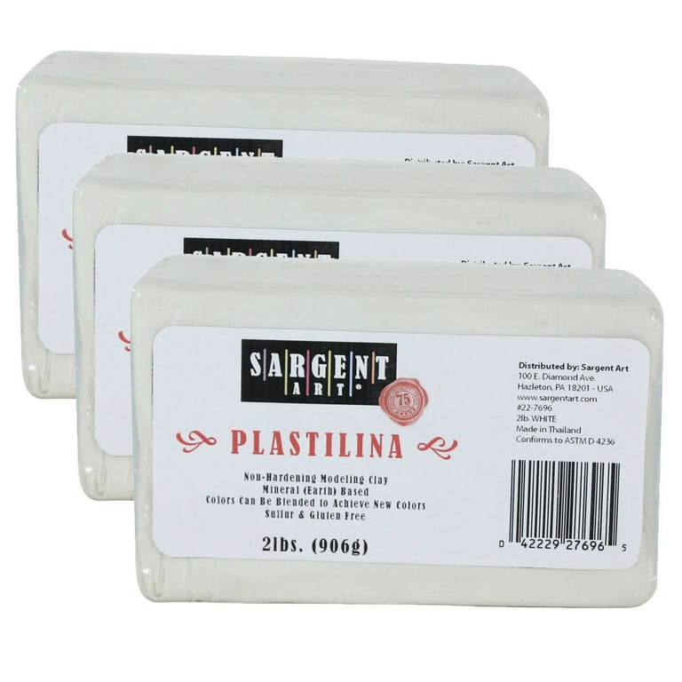  Sargent Art Plastilina Modeling Clay, White, 2 Pound,  Non-Hardening, Long Lasting & Non-Toxic, Great for Kids, Beginners, and  Artists