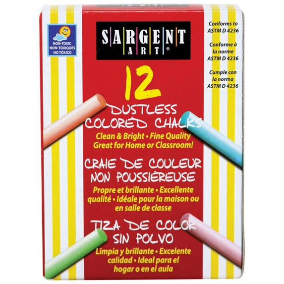 Dustless Chalkboard Chalk, Assorted Colors, 12 Per Box, 24 Boxes
