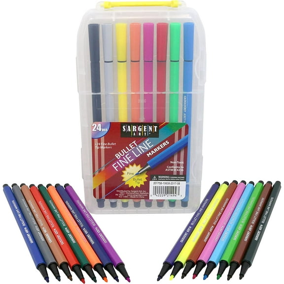 Sargent Art (SARAD) Sargent Art 22-1494 24 Bullet Fine Line Markers, Case, Detail Coloring