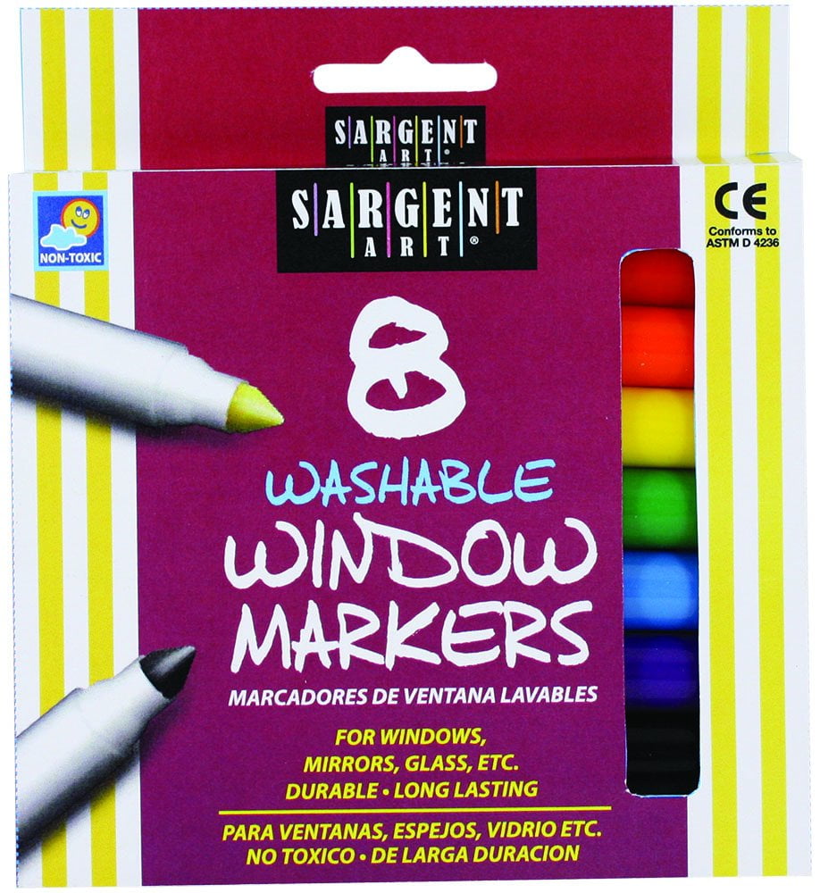 Sargent Art Washable Window Markers, 8ct, Assorted Colors, Non-Toxic 