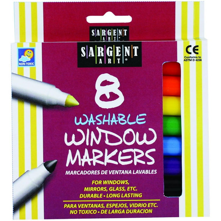 Sargent Art Washable Window Markers, 8ct, Assorted Colors, Non-Toxic 