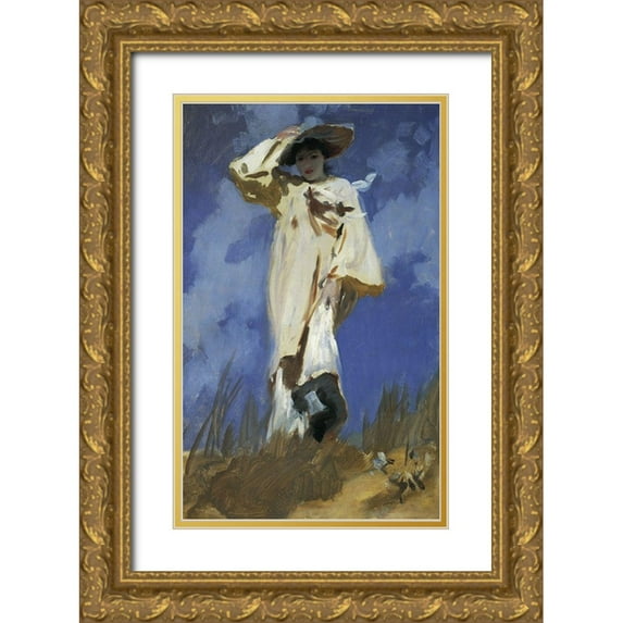 Sargent, John Singer 10x14 Gold Ornate Wood Framed with Double Matting Museum Art Print Titled - A Gust of Wind