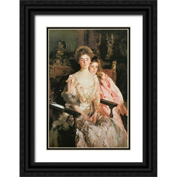 Sargent, John Singer 11x14 Black Ornate Wood Framed with Double Matting Museum Art Print Titled - Mrs Fiske Warren and Daughter Rachel