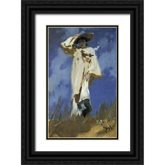 Sargent, John Singer 13x18 Black Ornate Wood Framed with Double Matting Museum Art Print Titled - A Gust of Wind