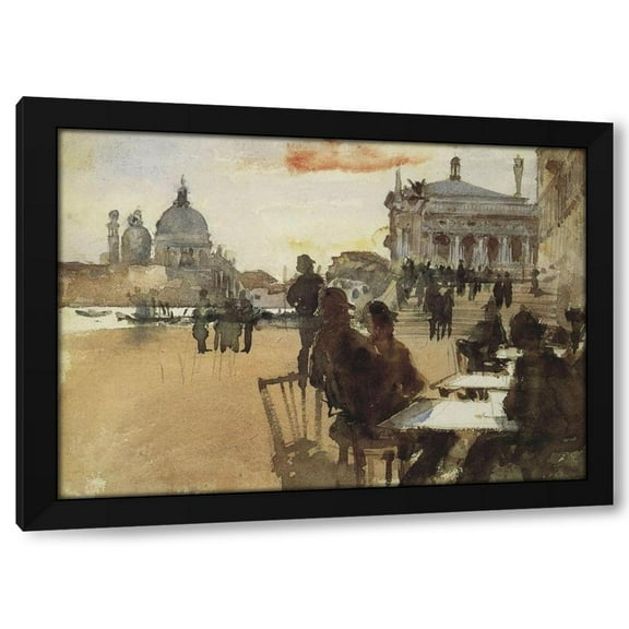 John Singer Sargent 14x11 Black Modern Wood Framed Wall Art Titled - Cafe on the Riva degli Schiavoni