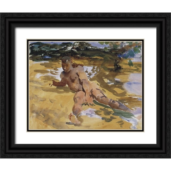 Sargent, John Singer 14x12 Black Ornate Wood Framed with Double Matting Museum Art Print Titled - Figure on a Beach, Florida, 1917