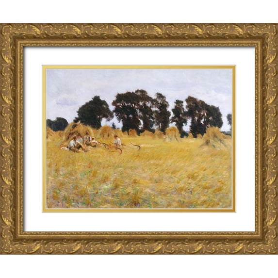 Sargent, John Singer 14x12 Gold Ornate Wood Framed with Double Matting Museum Art Print Titled - Reapers Resting in a Wheat Field