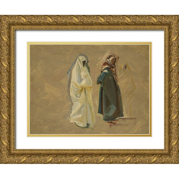 Sargent, John Singer 14x12 Gold Ornate Wood Framed with Double Matting Museum Art Print Titled - Study of Two Bedouins