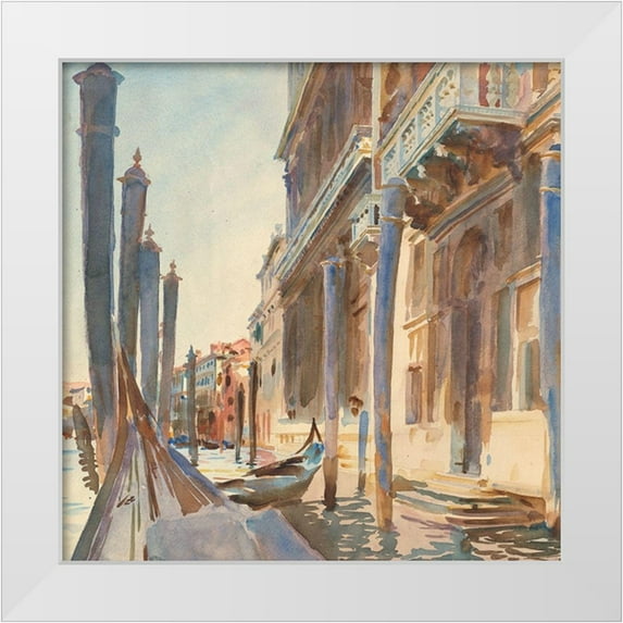 Sargent, John Singer 15x15 White Modern Wood Framed Museum Art Print Titled - Gondola Moorings on the Grand Canal