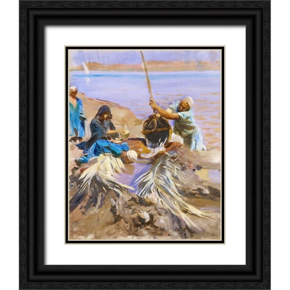 Sargent, John Singer 15x18 Black Ornate Wood Framed with Double Matting Museum Art Print Titled - Egyptians Raising Water from the Nile