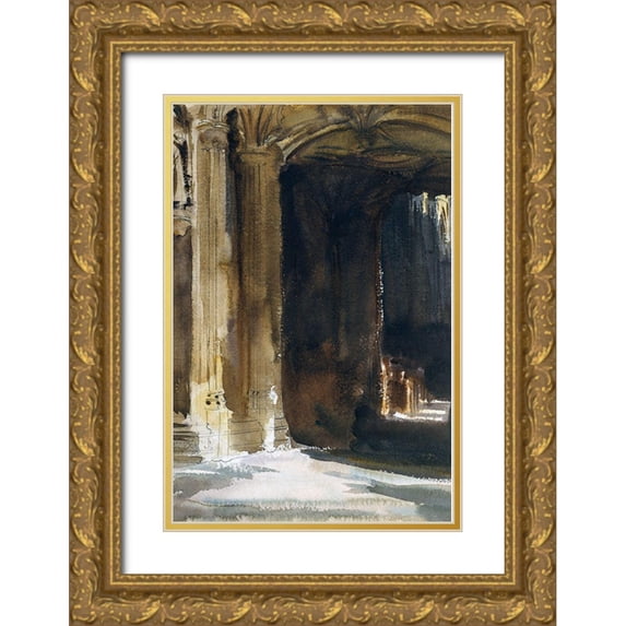 Sargent, John Singer 17x24 Gold Ornate Wood Framed with Double Matting Museum Art Print Titled - Cathedral Interior