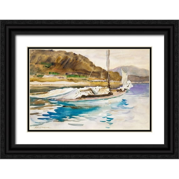 Sargent, John Singer 18x13 Black Ornate Wood Framed with Double Matting Museum Art Print Titled - Idle Sails
