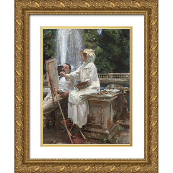Sargent, John Singer 19x24 Gold Ornate Wood Framed with Double Matting Museum Art Print Titled - The Fountain, Villa Torlonia, Frascati, Italy