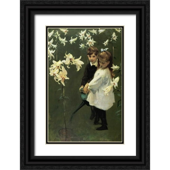 Sargent, John Singer 22x32 Black Ornate Wood Framed with Double Matting Museum Art Print Titled - Garden Study of the Vickars Children 1884