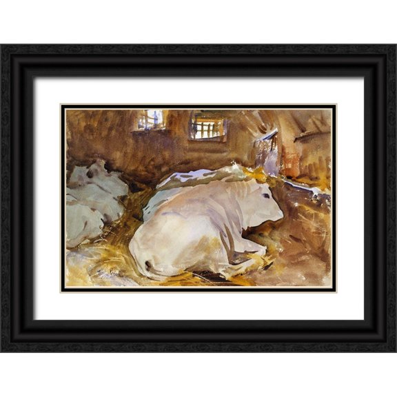 Sargent, John Singer 24x17 Black Ornate Wood Framed with Double Matting Museum Art Print Titled - Oxen