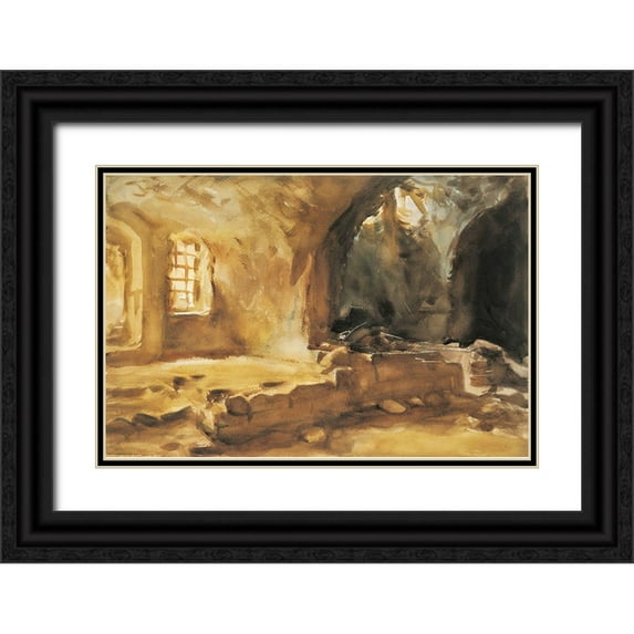 Sargent, John Singer 24x17 Black Ornate Wood Framed with Double Matting Museum Art Print Titled - Ruined Cellar Arras