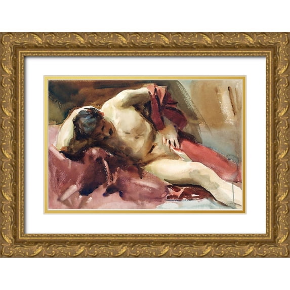 Sargent, John Singer 24x17 Gold Ornate Wood Framed with Double Matting Museum Art Print Titled - Italian Model