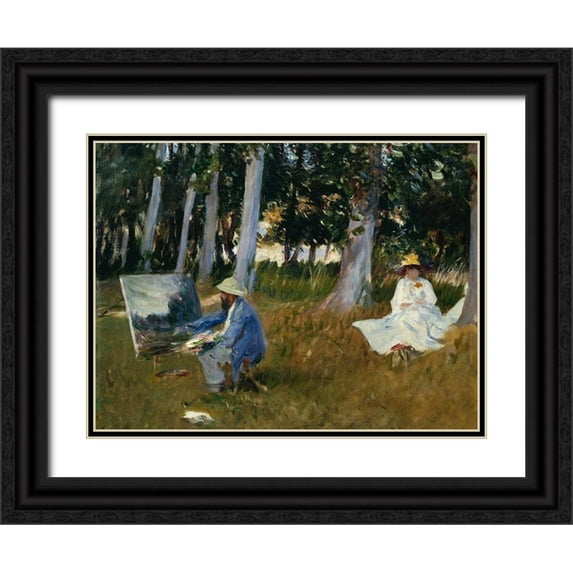 Sargent, John Singer 24x19 Black Ornate Wood Framed with Double Matting Museum Art Print Titled - Claude Monet Painting by the Edge of a Wood