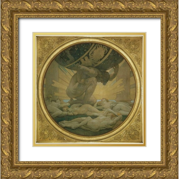 Sargent, John Singer 26x26 Gold Ornate Wood Framed with Double Matting Museum Art Print Titled - Atlas and the Hesperides, 1922