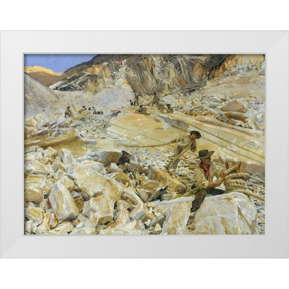Sargent, John Singer 32x25 White Modern Wood Framed Museum Art Print Titled - Bringing Down Marble from the Quarries to Carrara