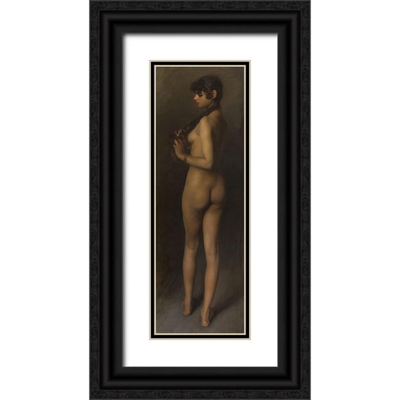 Sargent, John Singer 7x14 Black Ornate Wood Framed with Double Matting Museum Art Print Titled - Life Study (Study of an Egyptian Girl)