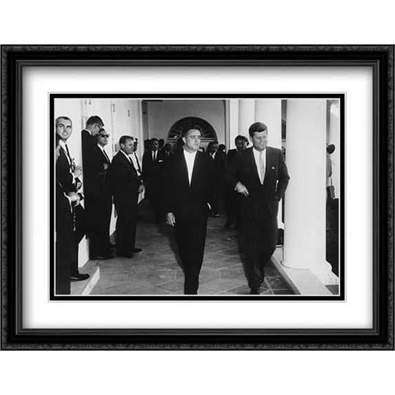 Sargent Shriver with JFK 2x Matted 28x22 Large Black Ornate Framed Art Print
