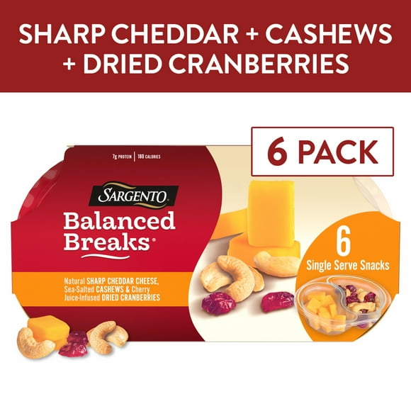 Sargento® Balanced Breaks® Sharp Cheddar Cheese, Cashews, Cherry Infused Dried Cranberries