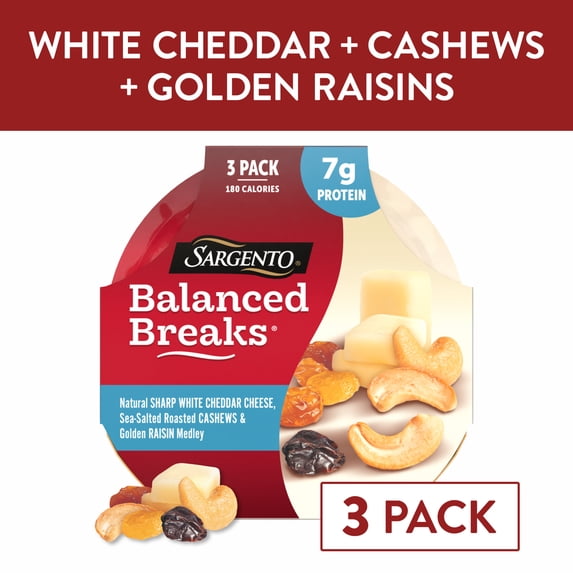 Sargento Balanced Breaks Sharp White Cheddar Cheese Snack Kit with Roasted Cashews and Raisins
