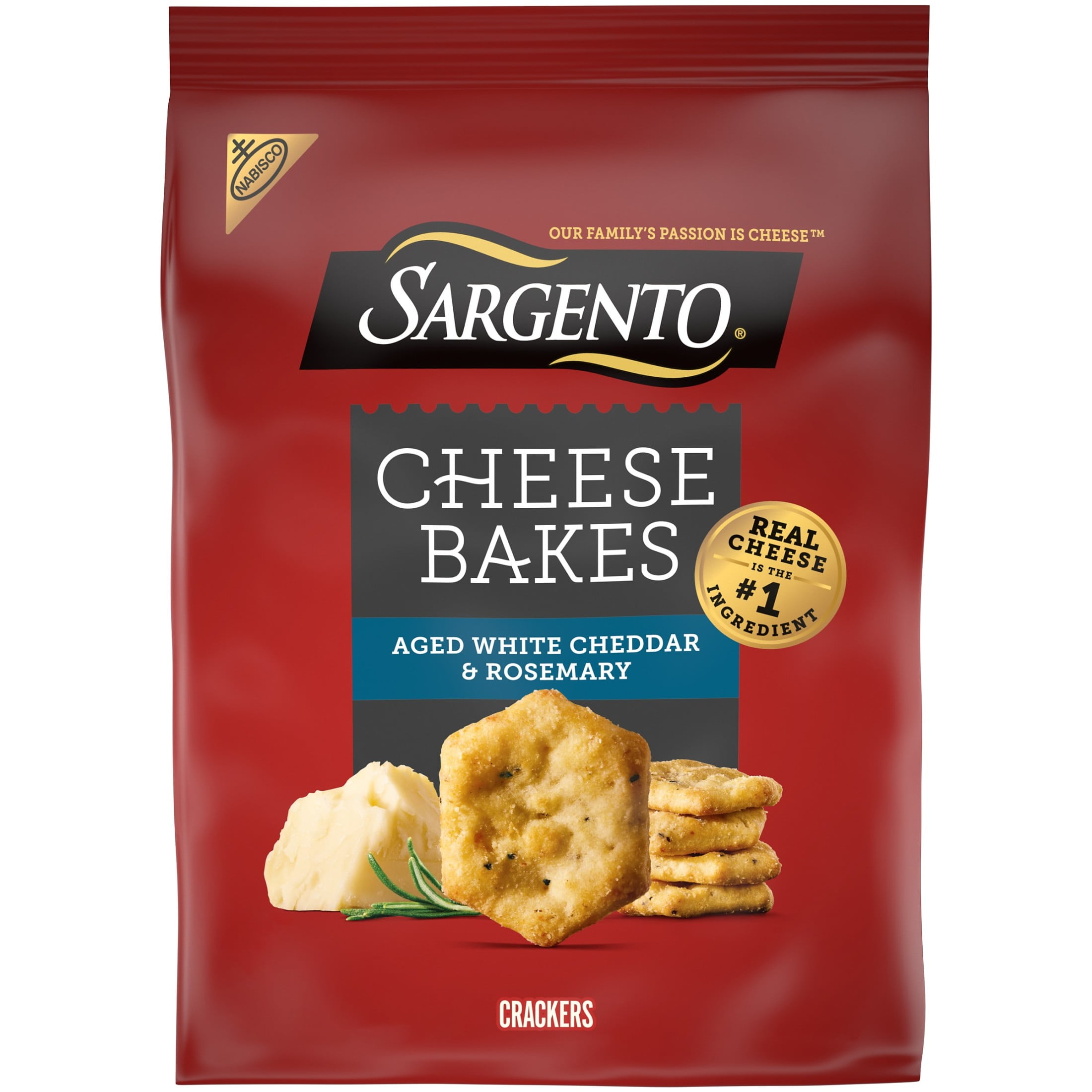 Sargento Cheese Bakes Aged White Cheddar & Rosemary Crackers, Cheese Crackers, Lunch Snacks, 4.5 oz