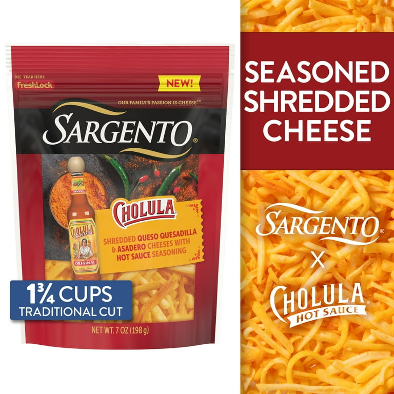 Sargento Traditional Seasoned Shredded Cheese 7oz with Cholula Hot