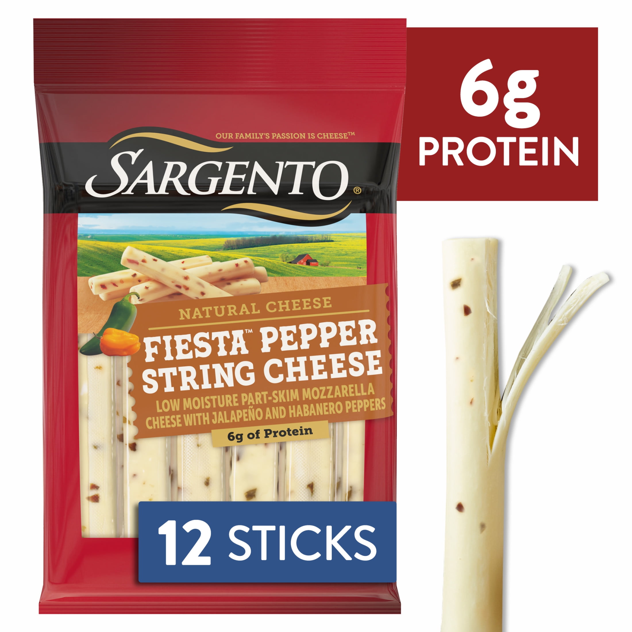 Sargento Fiesta Pepper String Cheese Natural Cheese Snacks, 12-Count