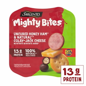 Sargento Mighty Bites Mini Uncured Honey Ham and Colby-Jack Cheese Snack Kit,  Ready-to-Eat, 2.8 oz
