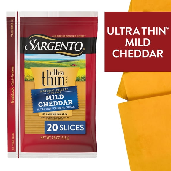 Sargento Mild Natural Cheddar Cheese Ultra Thin Slices, 20 slices