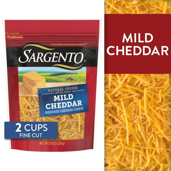 Sargento Shredded Mild Natural Cheddar Cheese, Fine Cut, 8 oz.
