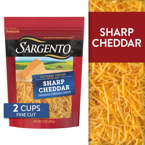 Sargento Shredded Sharp Natural Cheddar Cheese, 8 oz.