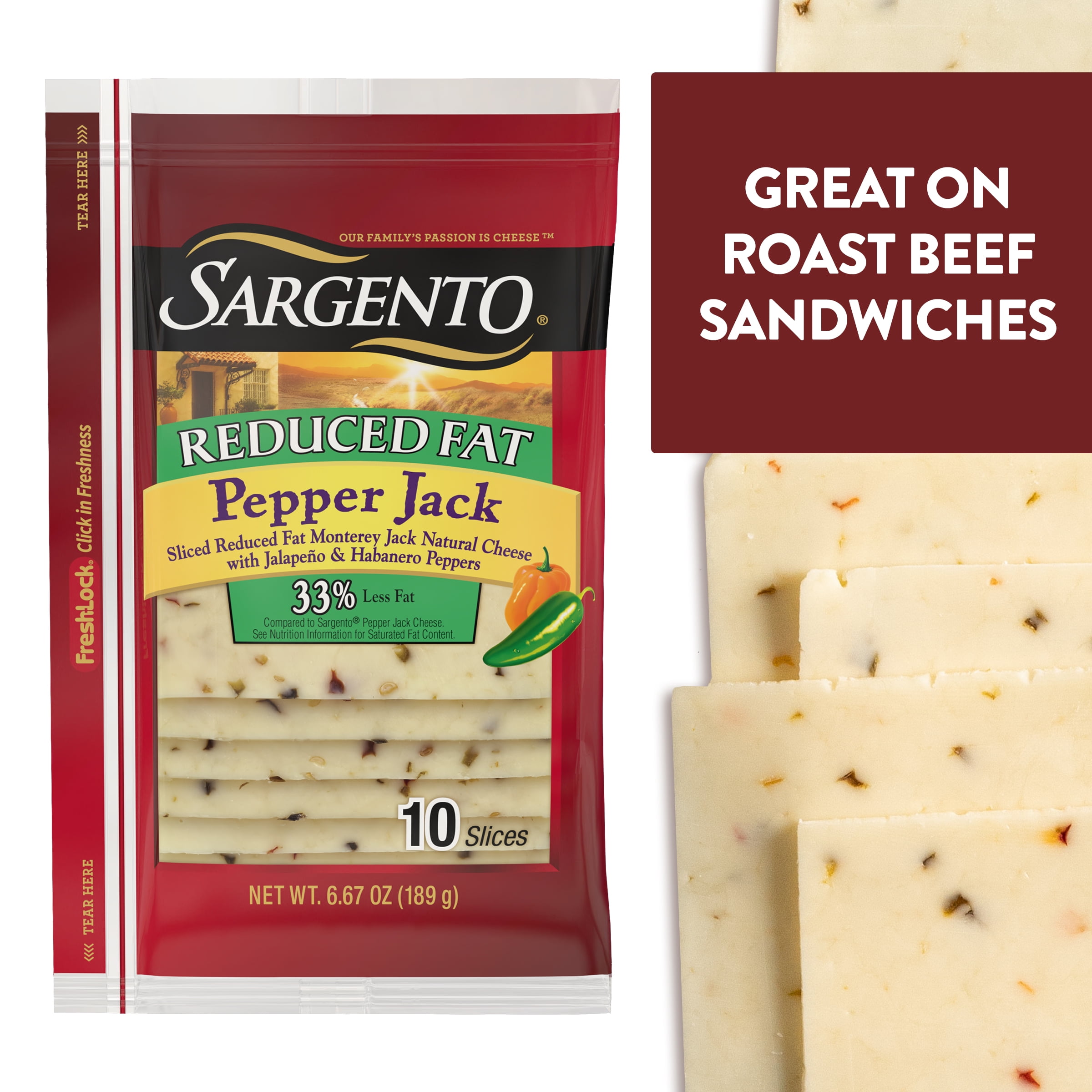 Sargento® Sliced Reduced Fat Pepper Jack Natural Cheese, 10 slices
