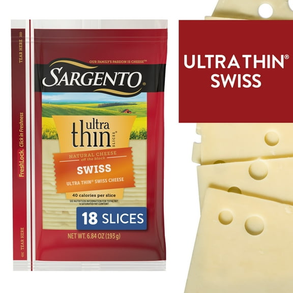 Sargento Swiss Natural Cheese Ultra Thin Slices, 18 slices