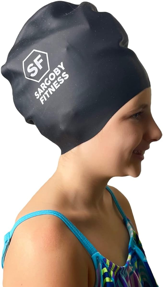 Sargoby Fitness Kids Long Hair Swimming Cap for Dreadlocks Braids Locs