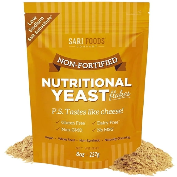Pure Natural Non-Fortified Nutritional Yeast Flakes (8 oz.) Whole Food Based Protein Powder, Vitamin B Complex, Beta-glucans and All 18 Amino Acids