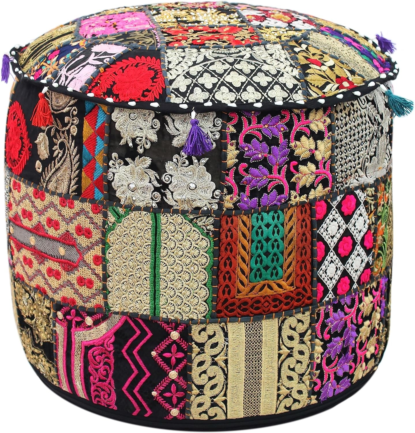 Sari Patchwork Pouf Embroidered Embellished Ottoman Foot Stool Bean