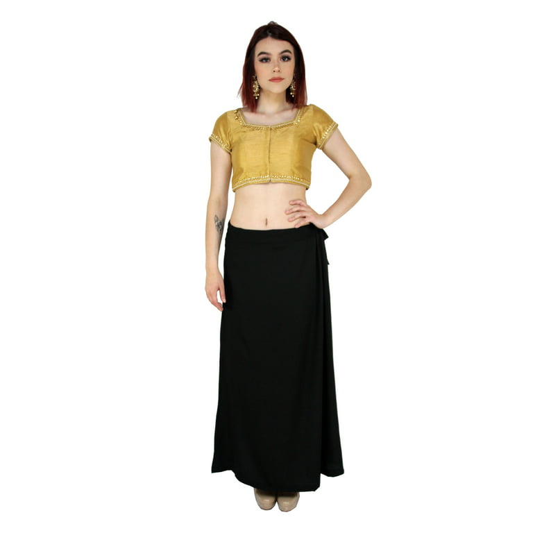 Sari Petticoat Stitched Indian Saree Petticoat Adjustable Waist Sari Skirt  (Black)