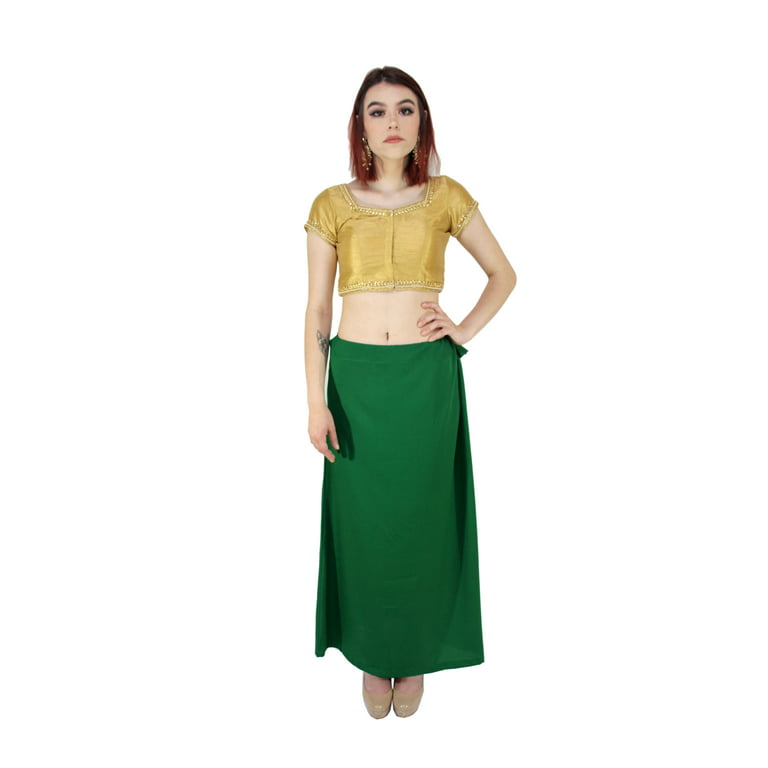 Sari Petticoat Stitched Indian Saree Petticoat Adjustable Waist Sari Skirt  (Cypress)