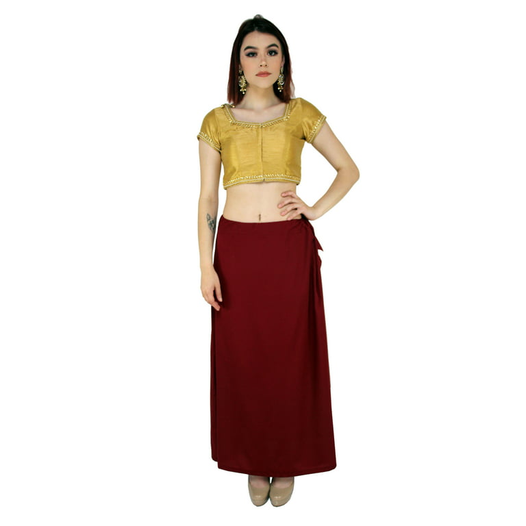 Sari Petticoat Stitched Indian Saree Petticoat Adjustable Waist Sari Skirt  (Dark Red)