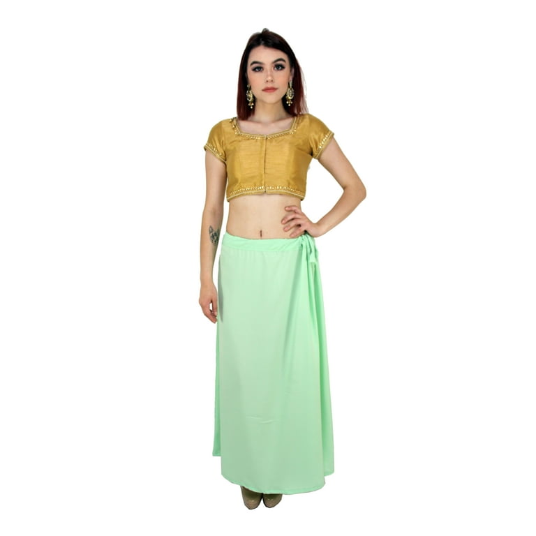 Sari Petticoat Stitched Indian Saree Petticoat Adjustable Waist Sari Skirt  (Light Green)