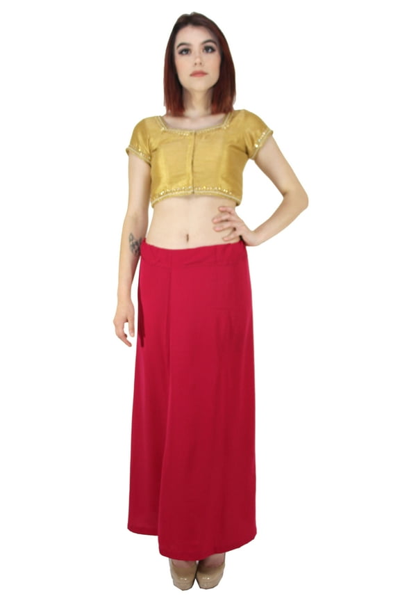 Sari Petticoat Stitched Indian Saree Petticoat Adjustable Waist Sari Skirt (Raspberry)