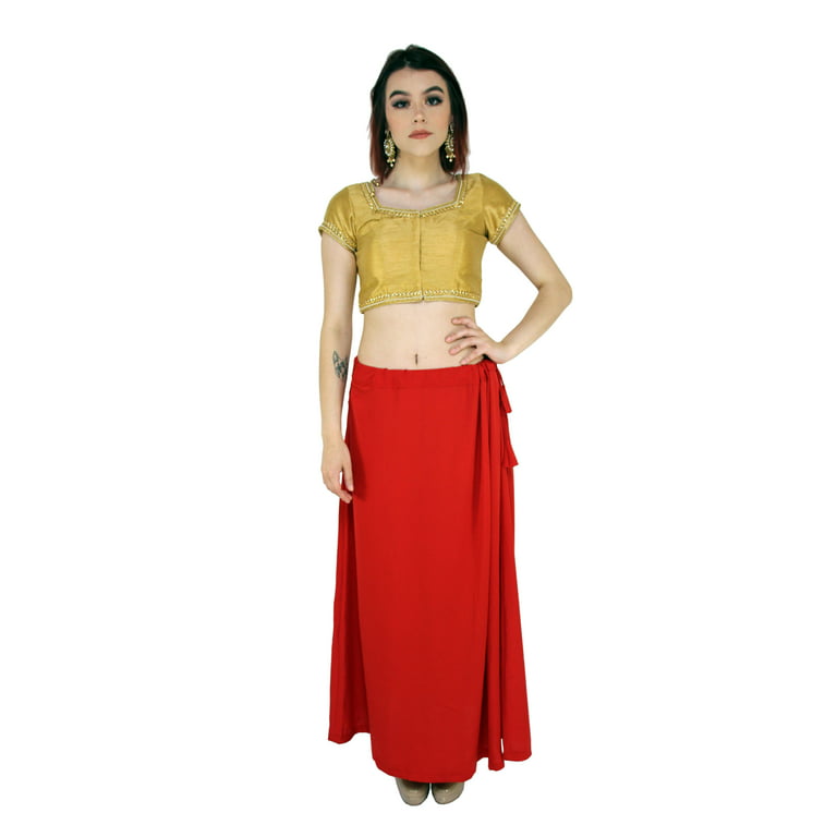 Sari Petticoat Stitched Indian Saree Petticoat Adjustable Waist Sari Skirt  (Red)