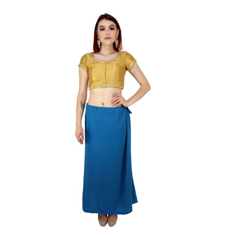 Sari Petticoat Stitched Indian Saree Petticoat Adjustable Waist Sari Skirt  (Wedgewood)
