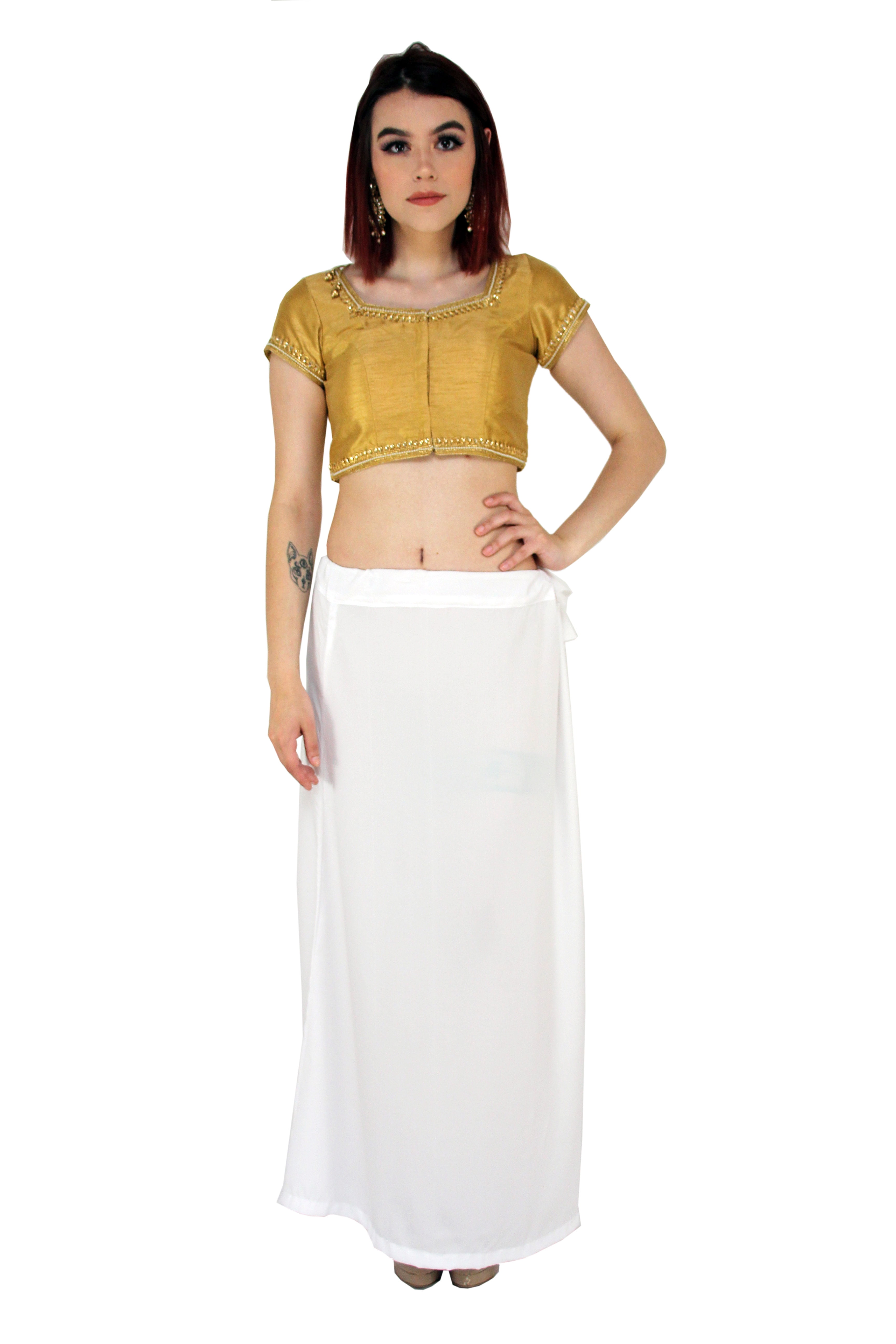 Sari Petticoat Stitched Indian Saree Petticoat Adjustable Waist Sari Skirt  (Apple Green) 